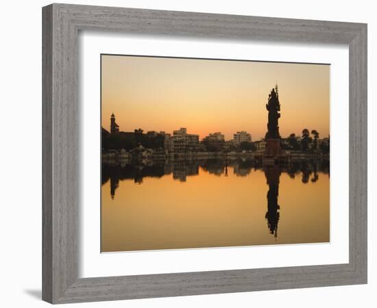 Statue of Shiva Rising Out of a Lake Sur Sagar in the Centre of Vadodara, Gujarat, India, Asia-Mark Chivers-Framed Photographic Print