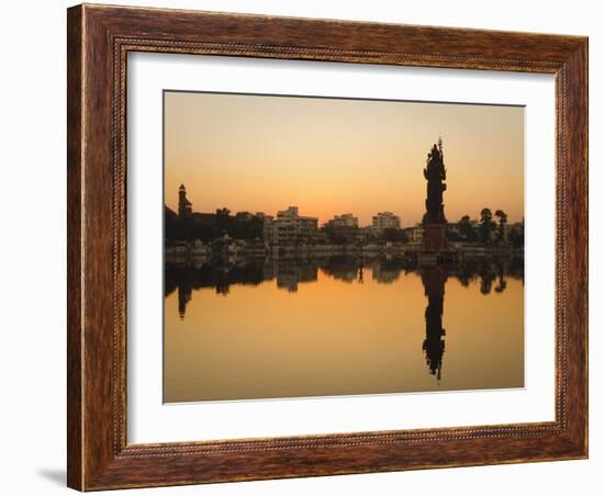 Statue of Shiva Rising Out of a Lake Sur Sagar in the Centre of Vadodara, Gujarat, India, Asia-Mark Chivers-Framed Photographic Print