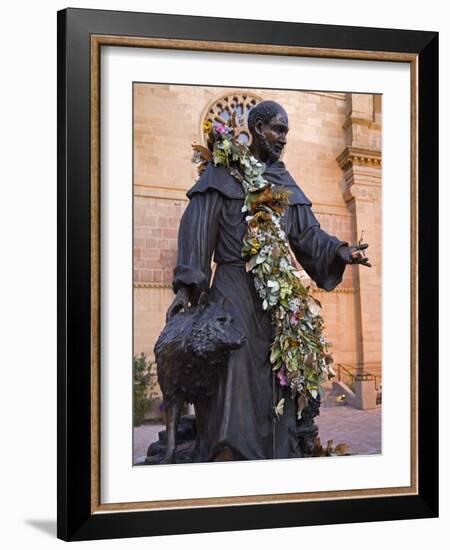 Statue of St. Francis of Assisi, St. Francis Cathedral, City of Santa Fe, New Mexico, USA-Richard Cummins-Framed Photographic Print