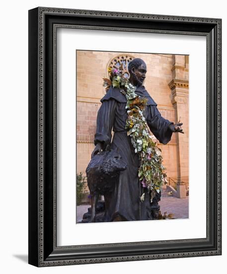 Statue of St. Francis of Assisi, St. Francis Cathedral, City of Santa Fe, New Mexico, USA-Richard Cummins-Framed Photographic Print