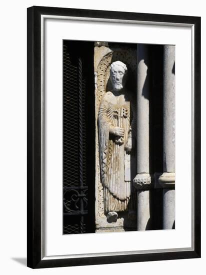 Statue of St. Peter, Entrance to Church of St. Mary Major, Tuscania, Lazio, Italy-null-Framed Giclee Print