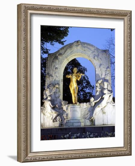 Statue of the Composer Johann Strauss on the Strauss Memorial at Twilight, Innere Stadt, Austria-Richard Nebesky-Framed Photographic Print