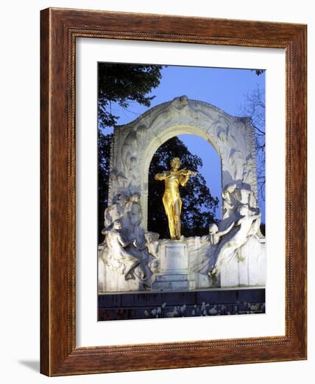 Statue of the Composer Johann Strauss on the Strauss Memorial at Twilight, Innere Stadt, Austria-Richard Nebesky-Framed Photographic Print