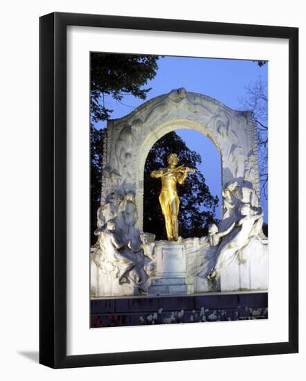 Statue of the Composer Johann Strauss on the Strauss Memorial at Twilight, Innere Stadt, Austria-Richard Nebesky-Framed Photographic Print