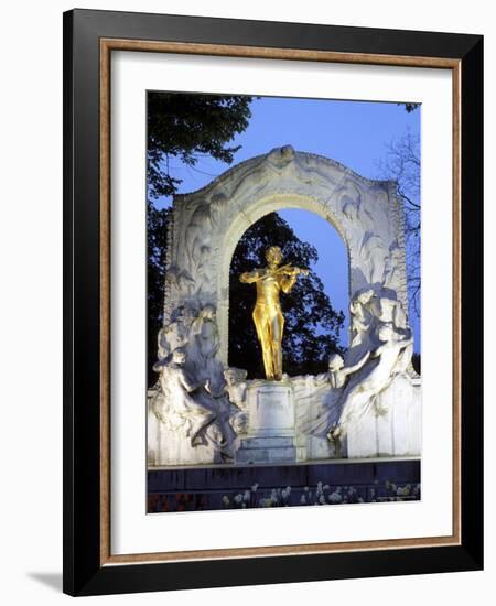 Statue of the Composer Johann Strauss on the Strauss Memorial at Twilight, Innere Stadt, Austria-Richard Nebesky-Framed Photographic Print