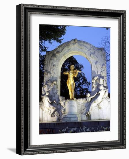 Statue of the Composer Johann Strauss on the Strauss Memorial at Twilight, Innere Stadt, Austria-Richard Nebesky-Framed Photographic Print