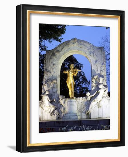 Statue of the Composer Johann Strauss on the Strauss Memorial at Twilight, Innere Stadt, Austria-Richard Nebesky-Framed Photographic Print