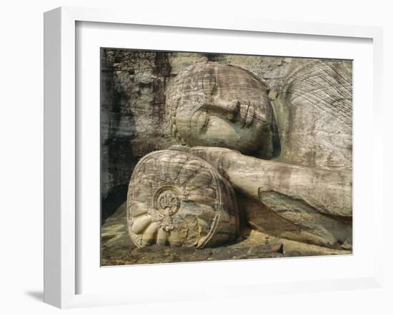 Statue of the Reclining Buddha, Attaining Nirvana, Gal Vihara, Polonnaruwa, Sri Lanka-Robert Harding-Framed Photographic Print