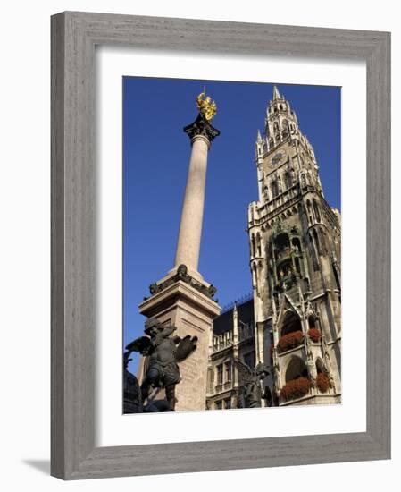 Statue of the Virgin Mary and the Neues Rathaus, Marienplatz, Munich, Bavaria, Germany-Gary Cook-Framed Photographic Print