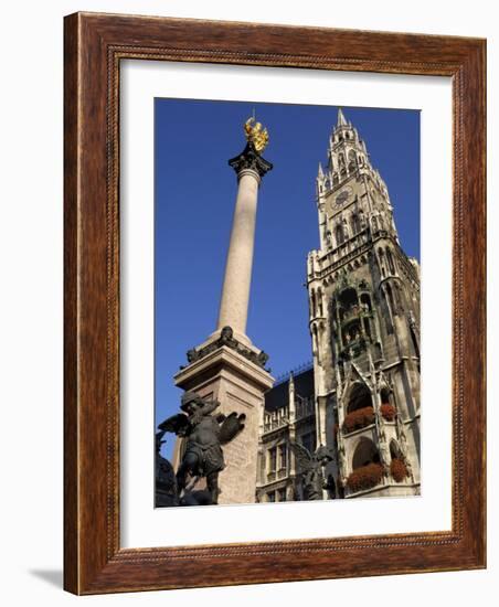 Statue of the Virgin Mary and the Neues Rathaus, Marienplatz, Munich, Bavaria, Germany-Gary Cook-Framed Photographic Print