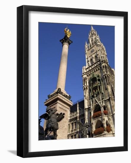 Statue of the Virgin Mary and the Neues Rathaus, Marienplatz, Munich, Bavaria, Germany-Gary Cook-Framed Photographic Print