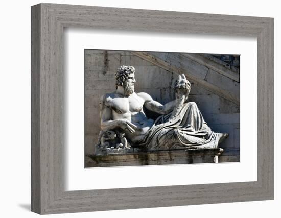 Statue of Tiber River in Front of Palazzo Senatorio, Latium-Nico Tondini-Framed Photographic Print