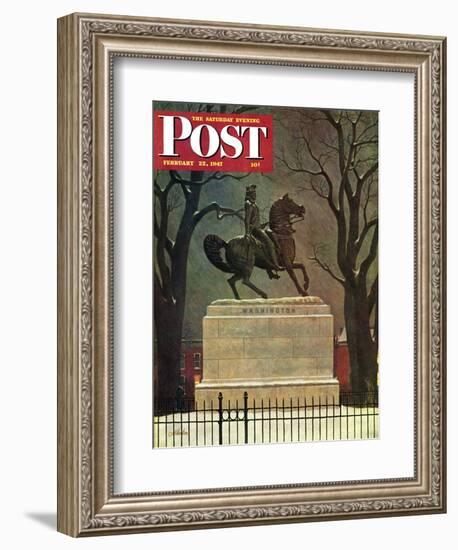 "Statue of Washington on His Horse," Saturday Evening Post Cover, February 22, 1947-John Atherton-Framed Giclee Print