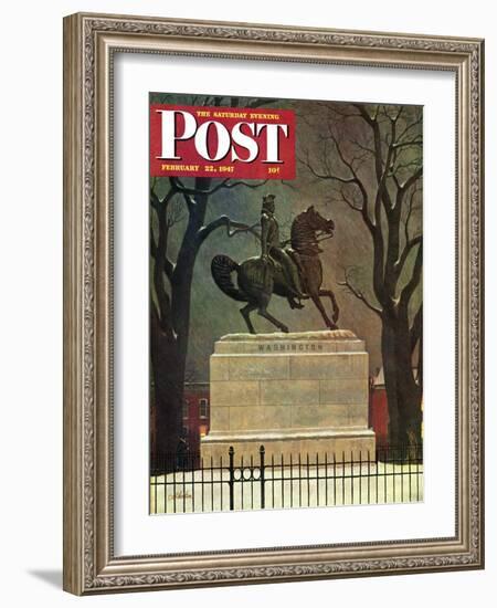 "Statue of Washington on His Horse," Saturday Evening Post Cover, February 22, 1947-John Atherton-Framed Giclee Print