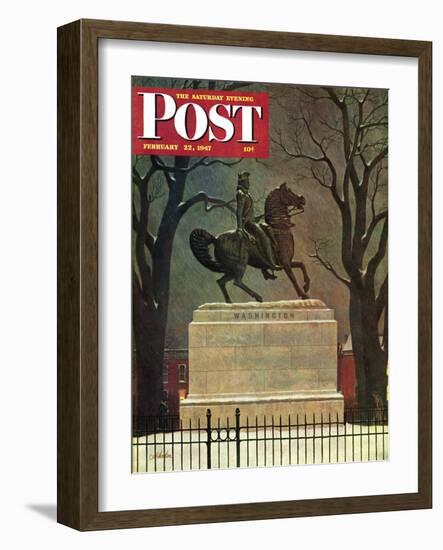 "Statue of Washington on His Horse," Saturday Evening Post Cover, February 22, 1947-John Atherton-Framed Giclee Print