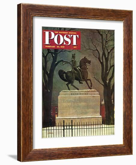 "Statue of Washington on His Horse," Saturday Evening Post Cover, February 22, 1947-John Atherton-Framed Giclee Print