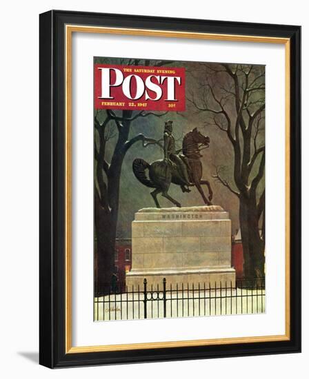 "Statue of Washington on His Horse," Saturday Evening Post Cover, February 22, 1947-John Atherton-Framed Giclee Print