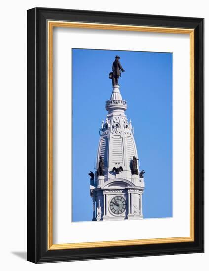 Statue of William Penn high atop City Hall in downtown Philadelphia, Pennsylvania-null-Framed Photographic Print