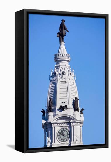 Statue of William Penn high atop City Hall in downtown Philadelphia, Pennsylvania-null-Framed Premier Image Canvas