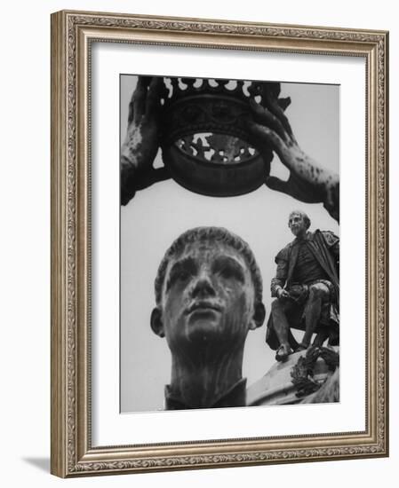 Statue of William Shakespeare Looking Down on Prince Hal in Gardens Beside the Avon River-Hank Walker-Framed Photographic Print