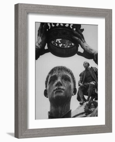 Statue of William Shakespeare Looking Down on Prince Hal in Gardens Beside the Avon River-Hank Walker-Framed Photographic Print