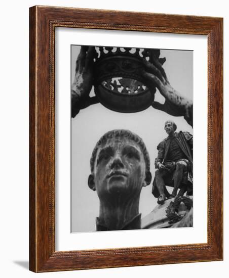 Statue of William Shakespeare Looking Down on Prince Hal in Gardens Beside the Avon River-Hank Walker-Framed Photographic Print