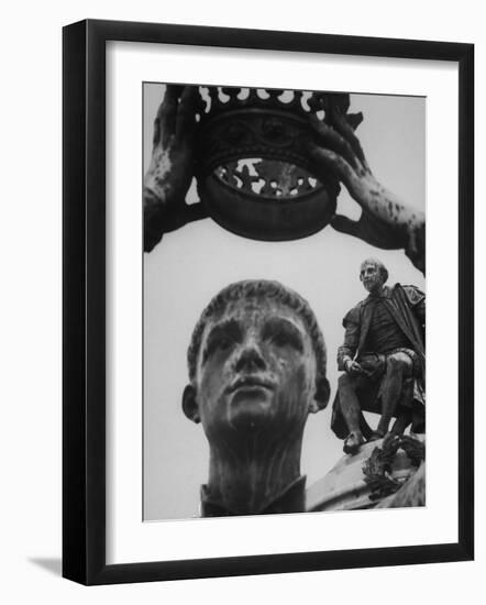 Statue of William Shakespeare Looking Down on Prince Hal in Gardens Beside the Avon River-Hank Walker-Framed Photographic Print