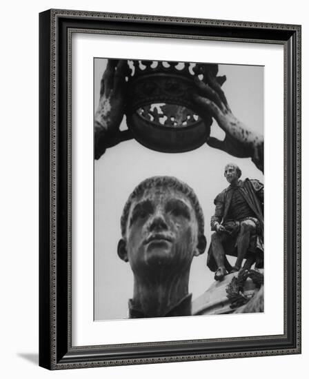 Statue of William Shakespeare Looking Down on Prince Hal in Gardens Beside the Avon River-Hank Walker-Framed Photographic Print