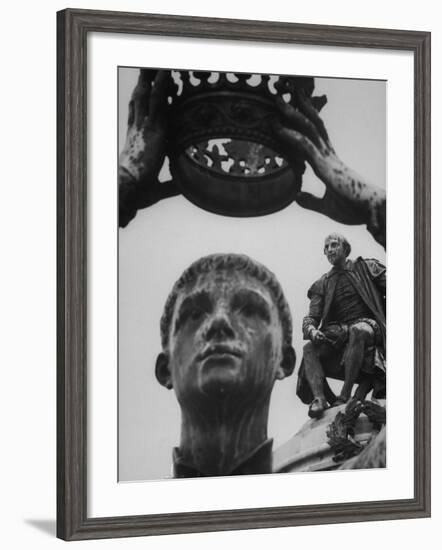 Statue of William Shakespeare Looking Down on Prince Hal in Gardens Beside the Avon River-Hank Walker-Framed Photographic Print