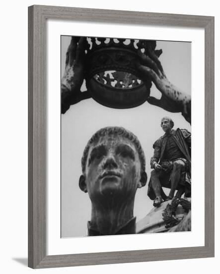 Statue of William Shakespeare Looking Down on Prince Hal in Gardens Beside the Avon River-Hank Walker-Framed Photographic Print