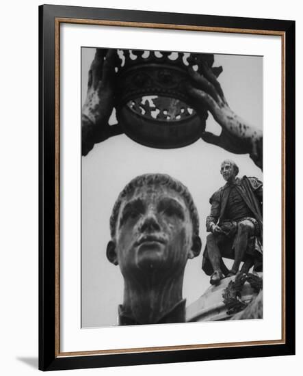 Statue of William Shakespeare Looking Down on Prince Hal in Gardens Beside the Avon River-Hank Walker-Framed Photographic Print