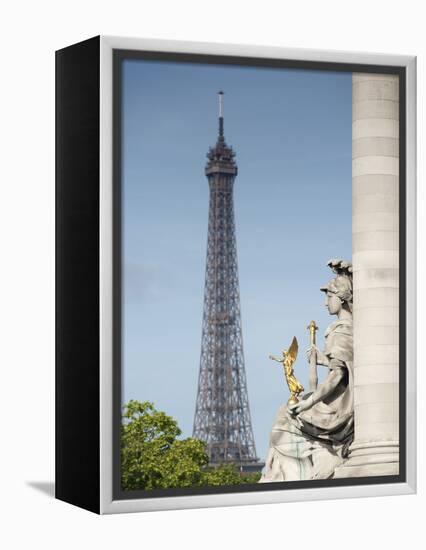 Statue on the Alexandre Iii Bridge and the Eiffel Tower, Paris, France, Europe-Richard Nebesky-Framed Premier Image Canvas