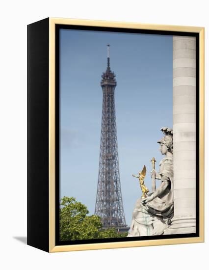 Statue on the Alexandre Iii Bridge and the Eiffel Tower, Paris, France, Europe-Richard Nebesky-Framed Premier Image Canvas