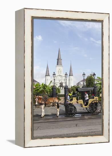 Statue, St. Louis Cathedral, Jackson Square, French Quarter, New Orleans, Louisiana, USA-Jamie & Judy Wild-Framed Premier Image Canvas