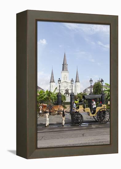 Statue, St. Louis Cathedral, Jackson Square, French Quarter, New Orleans, Louisiana, USA-Jamie & Judy Wild-Framed Premier Image Canvas