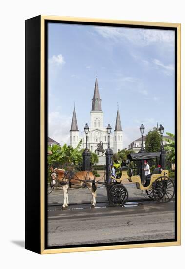 Statue, St. Louis Cathedral, Jackson Square, French Quarter, New Orleans, Louisiana, USA-Jamie & Judy Wild-Framed Premier Image Canvas