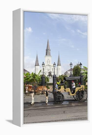 Statue, St. Louis Cathedral, Jackson Square, French Quarter, New Orleans, Louisiana, USA-Jamie & Judy Wild-Framed Premier Image Canvas