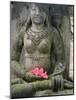 Statue with Flower Offering, Odalan, Ceremony, at Bataun Temple, Bali, Indonesia, Asia-Bruno Morandi-Mounted Photographic Print