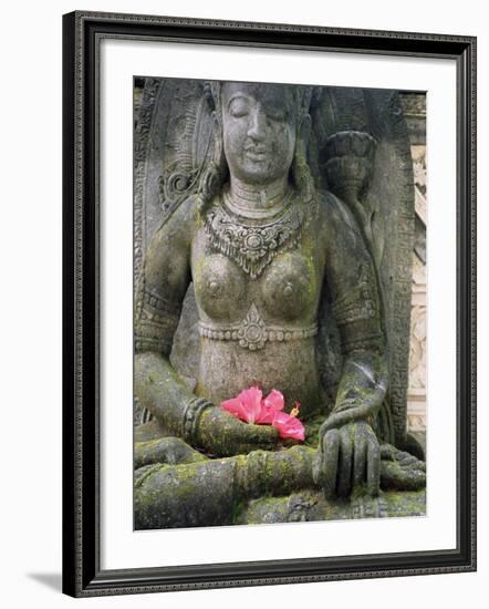 Statue with Flower Offering, Odalan, Ceremony, at Bataun Temple, Bali, Indonesia, Asia-Bruno Morandi-Framed Photographic Print