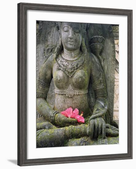Statue with Flower Offering, Odalan, Ceremony, at Bataun Temple, Bali, Indonesia, Asia-Bruno Morandi-Framed Photographic Print
