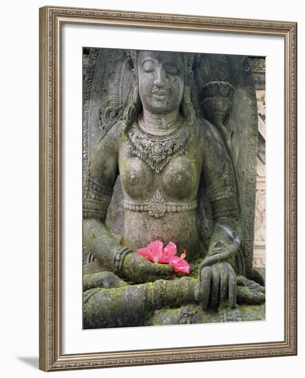 Statue with Flower Offering, Odalan, Ceremony, at Bataun Temple, Bali, Indonesia, Asia-Bruno Morandi-Framed Photographic Print