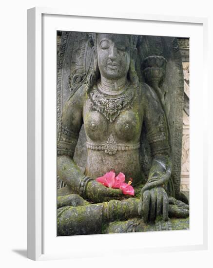 Statue with Flower Offering, Odalan, Ceremony, at Bataun Temple, Bali, Indonesia, Asia-Bruno Morandi-Framed Photographic Print