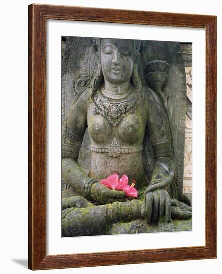 Statue with Flower Offering, Odalan, Ceremony, at Bataun Temple, Bali, Indonesia, Asia-Bruno Morandi-Framed Photographic Print