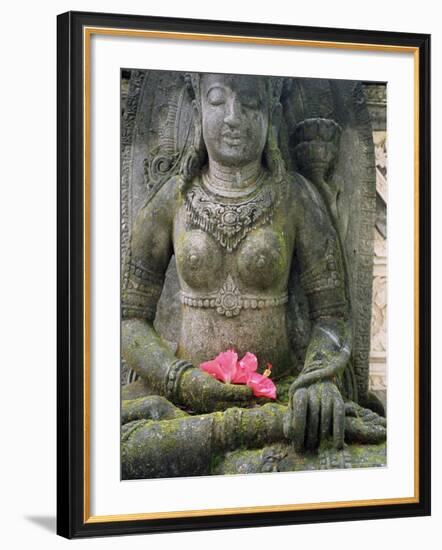 Statue with Flower Offering, Odalan, Ceremony, at Bataun Temple, Bali, Indonesia, Asia-Bruno Morandi-Framed Photographic Print