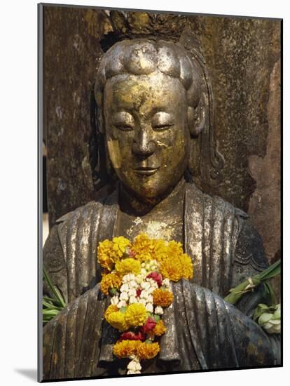 Statue with Offering of Marigold Flowers, Emerald Buddha Temple, Bangkok, Thailand, Southeast Asia-Alain Evrard-Mounted Photographic Print
