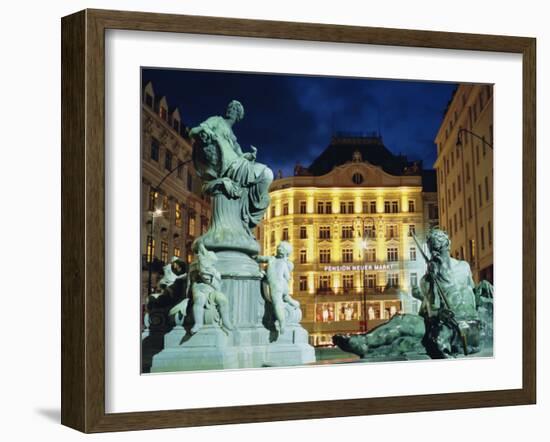 Statues at Fountain and Pension Neuer Markt at Neuer Markt Square, Innere Stadt, Vienna, Austria-Richard Nebesky-Framed Photographic Print