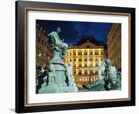 Statues at Fountain and Pension Neuer Markt at Neuer Markt Square, Innere Stadt, Vienna, Austria-Richard Nebesky-Framed Photographic Print