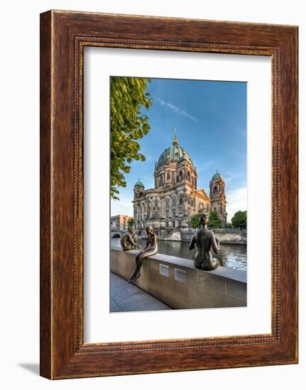 Statues in front of Berlin Dome and Spree River, Berlin, Germany-Sabine Lubenow-Framed Photographic Print