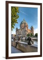 Statues in front of Berlin Dome and Spree River, Berlin, Germany-Sabine Lubenow-Framed Photographic Print