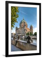 Statues in front of Berlin Dome and Spree River, Berlin, Germany-Sabine Lubenow-Framed Photographic Print